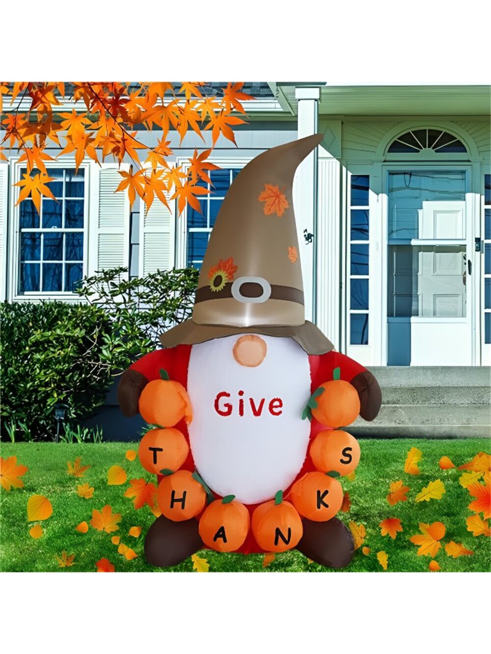 Thanksgiving Inflatable Gnome, 4 FT Lighted Cute Gnome with Pumpkins,